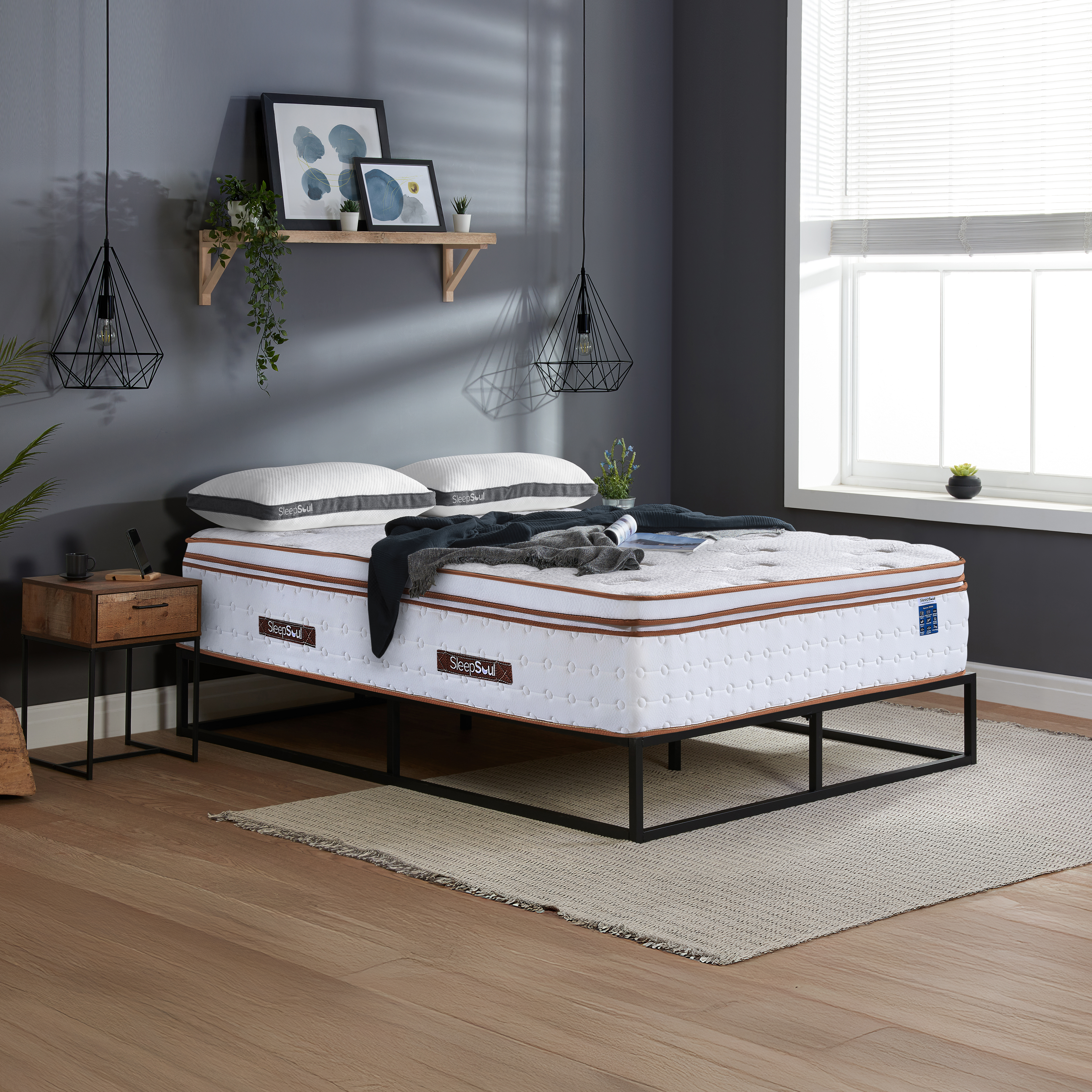FENIXOR Double Pocket Sprung Mattress 3000 Springs - White and Brown
