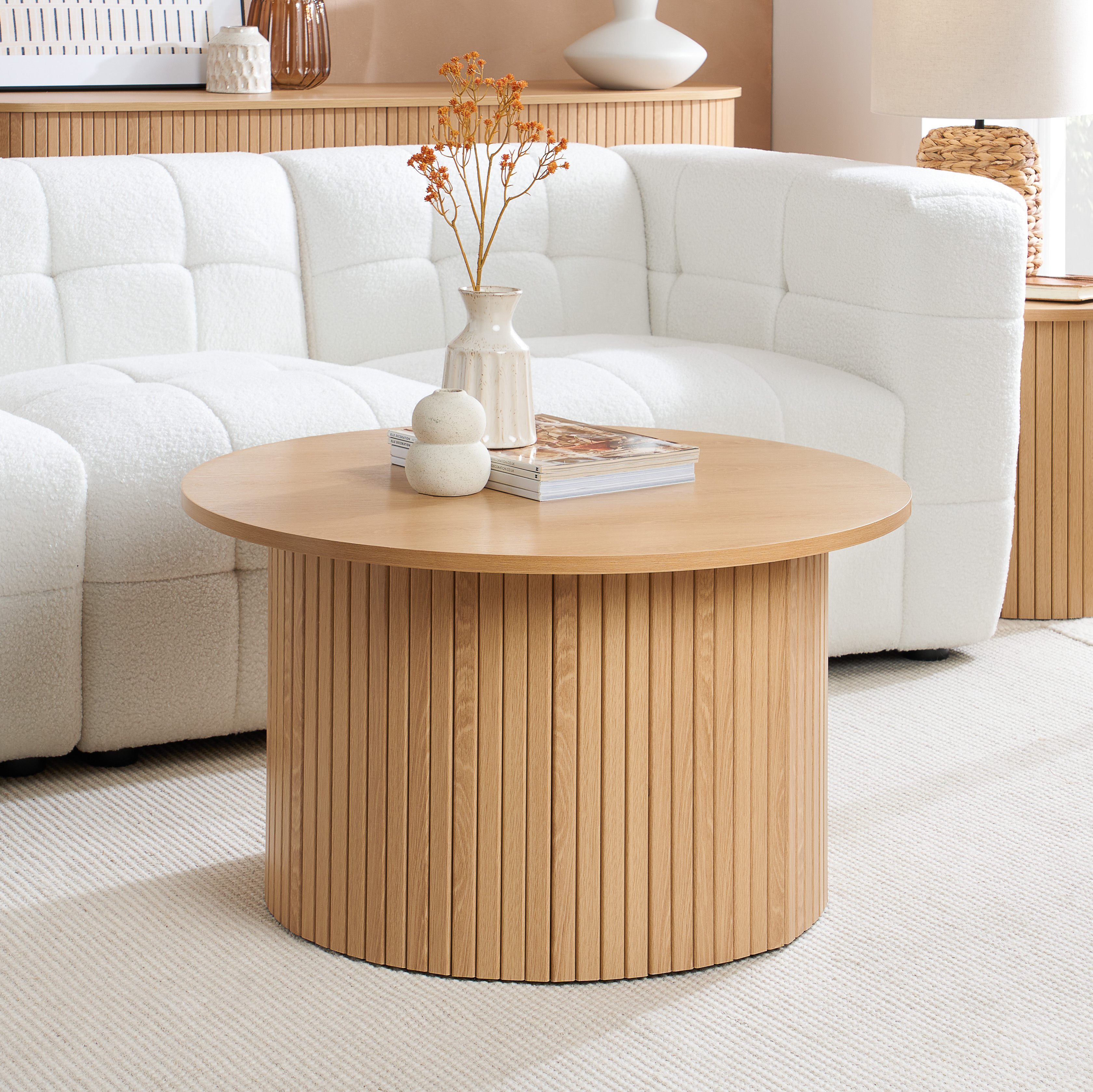 AUREN Fluted Round Coffee Table - Oak