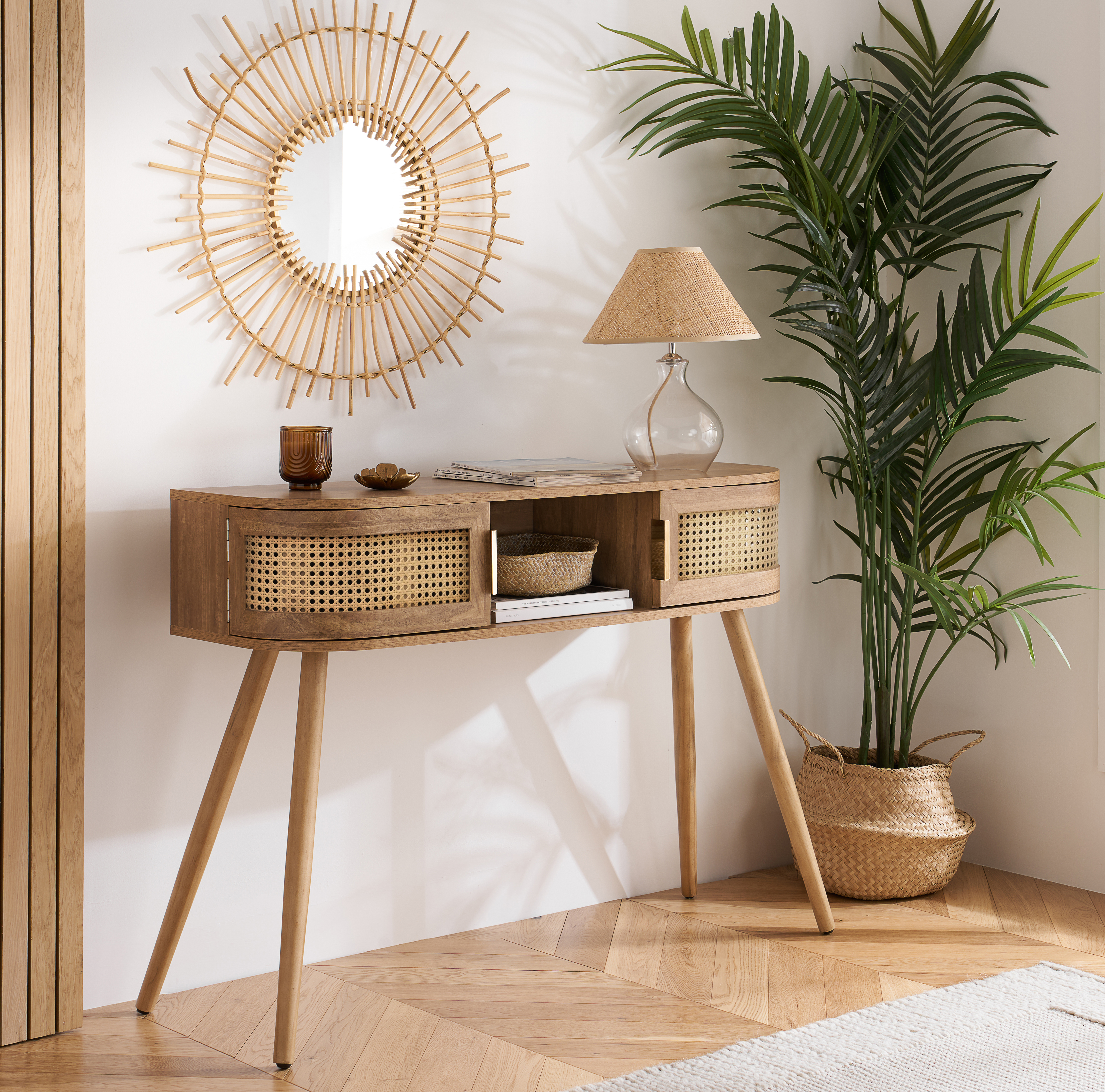 OTHLYN Rattan Console Table - Oak