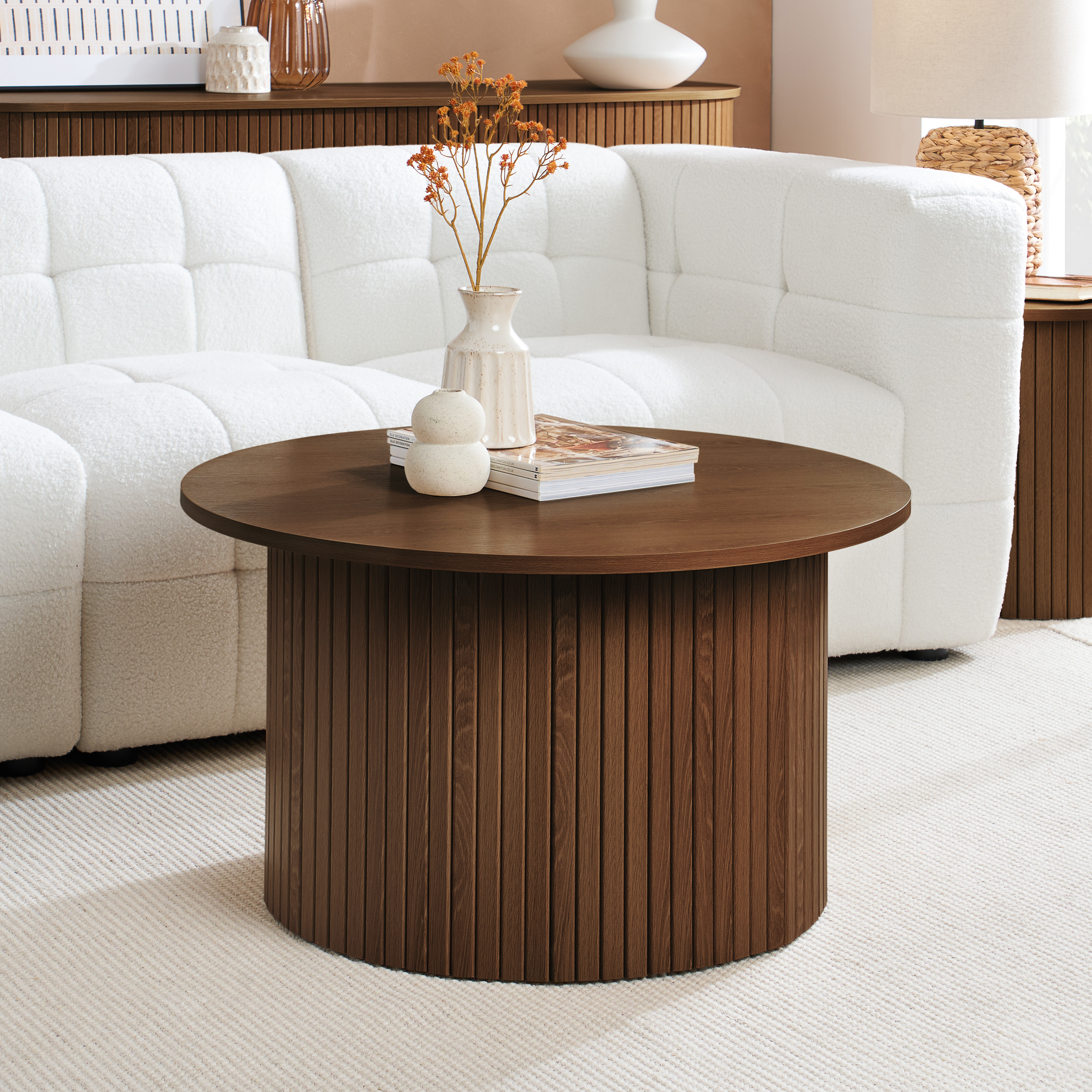 AUREN Fluted Round Coffee Table - Walnut
