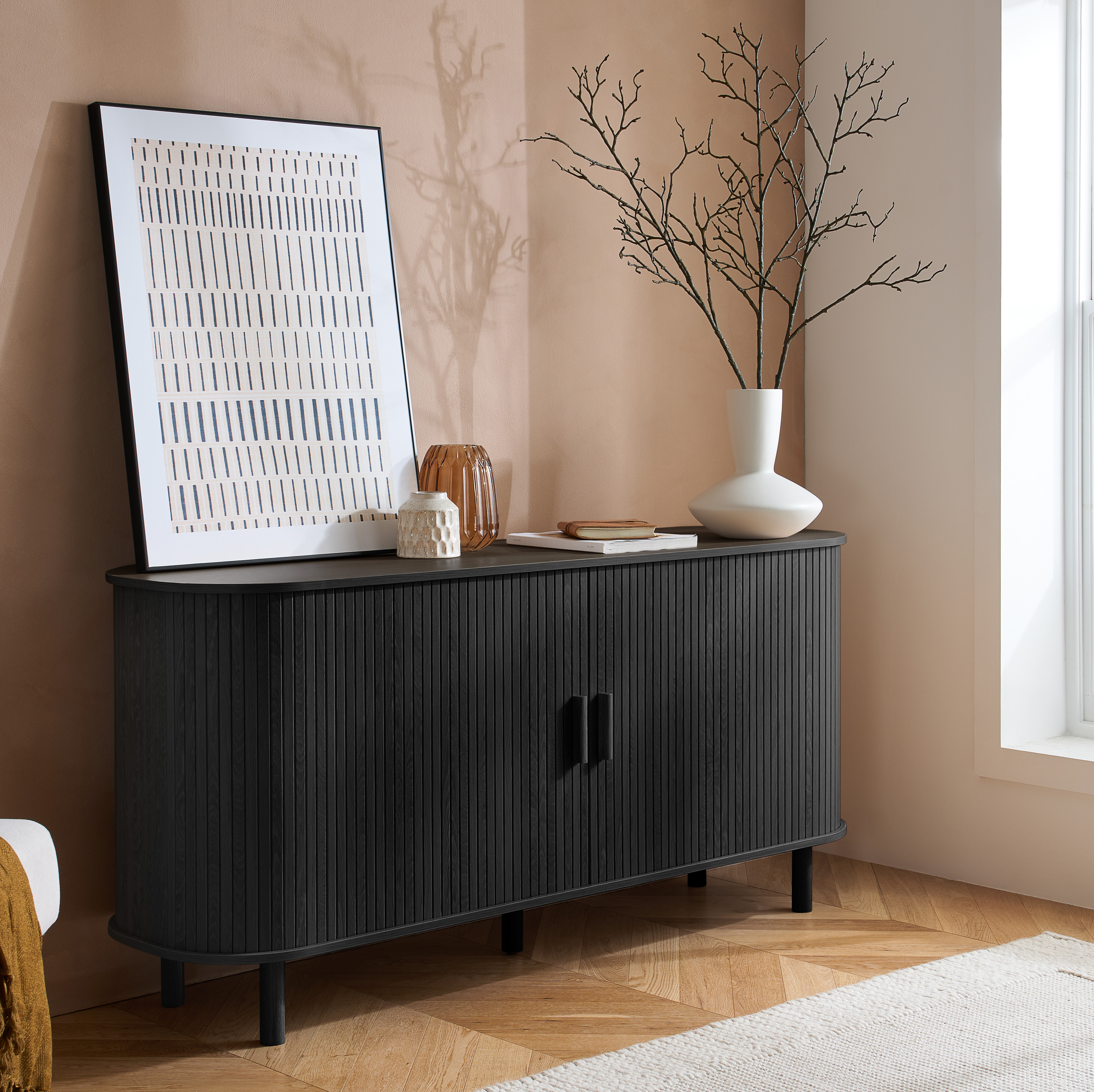 AUREN Fluted 2 Door Sideboard - Black