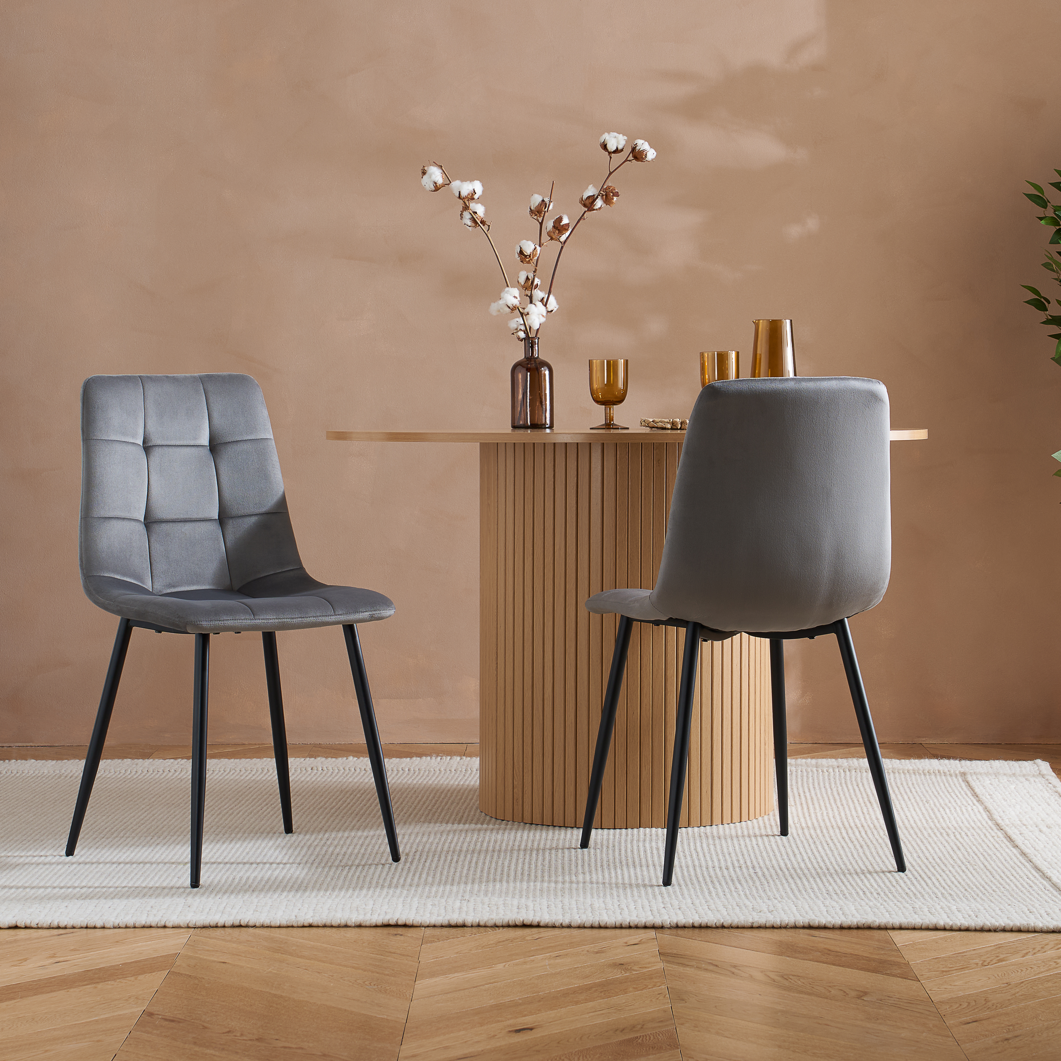 AUREN Fabric Dining Chairs - Set of 2 - Grey