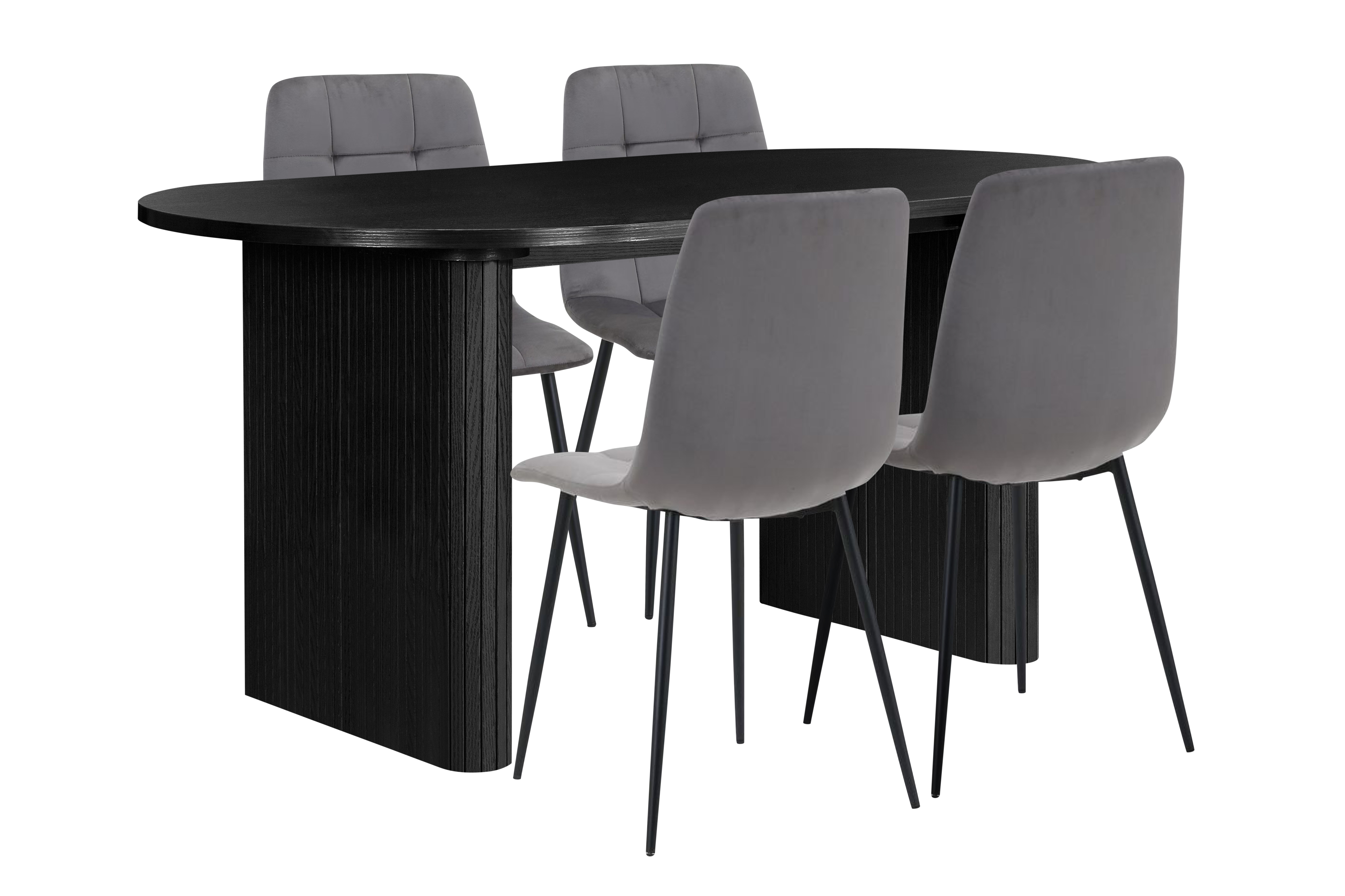 AUREN Fluted Oval Dining Table with 4 Fabric Chairs - Black