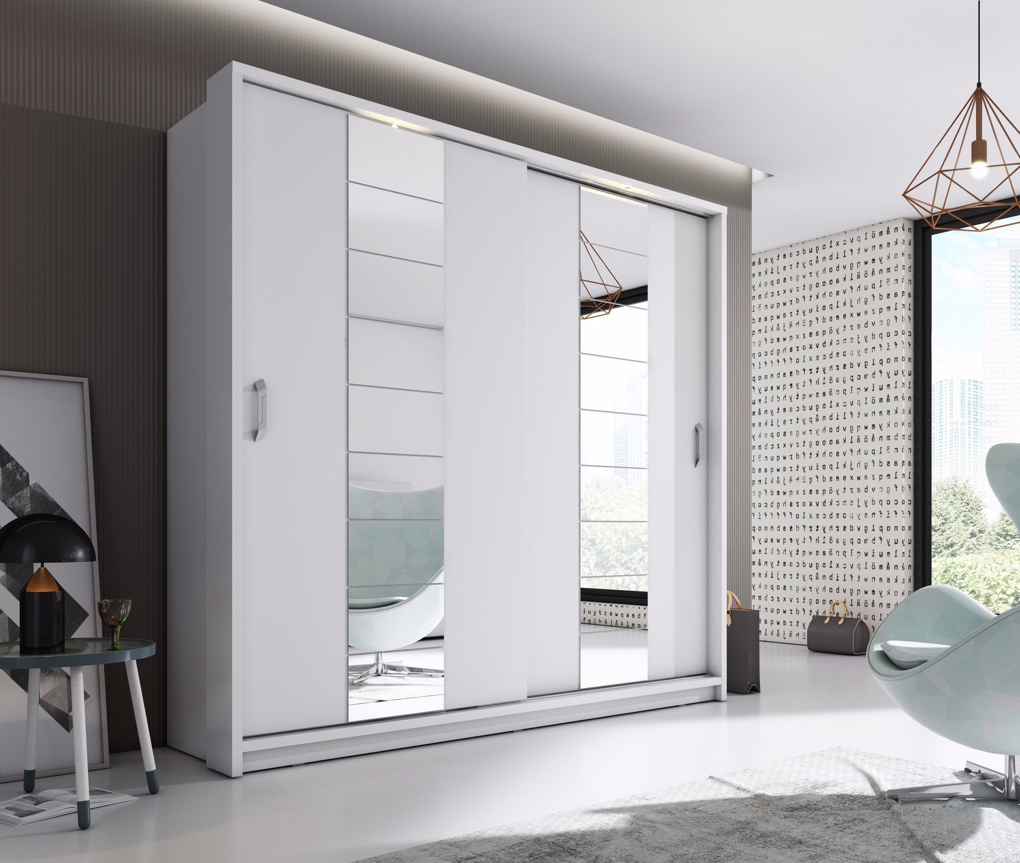 ARTU 2 Door Mirrored Sliding Wardrobe White - 220cm