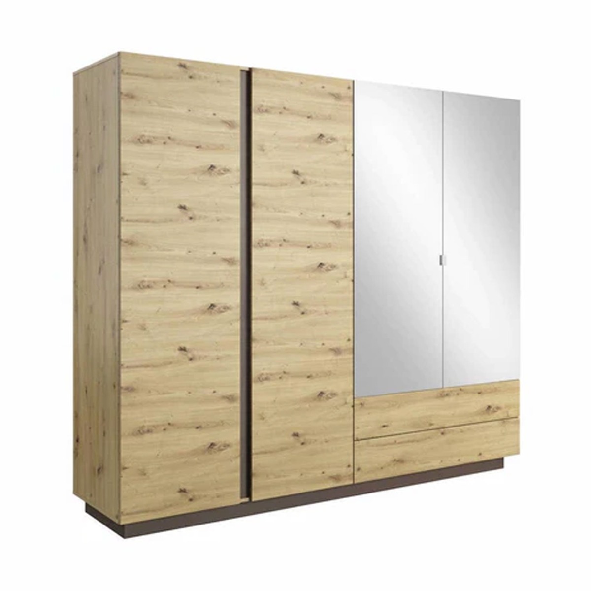 ASMARA 4 Door Mirrored Wardrobe with 2 Drawers Oak - 220cm