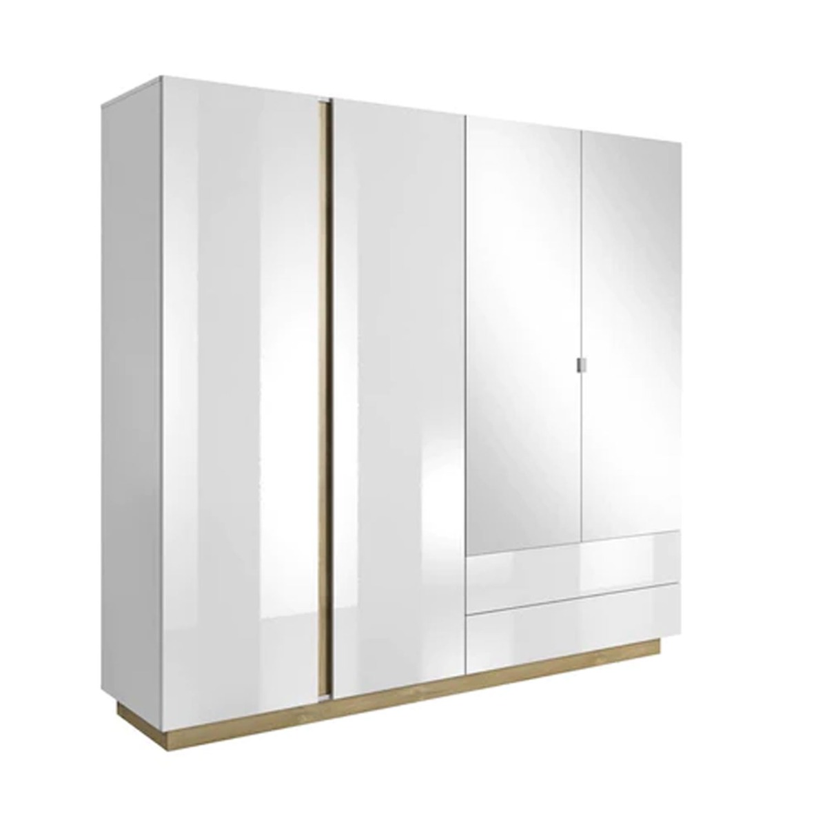 ASMARA 4 Door Mirrored Wardrobe with 2 Drawers White - 220cm