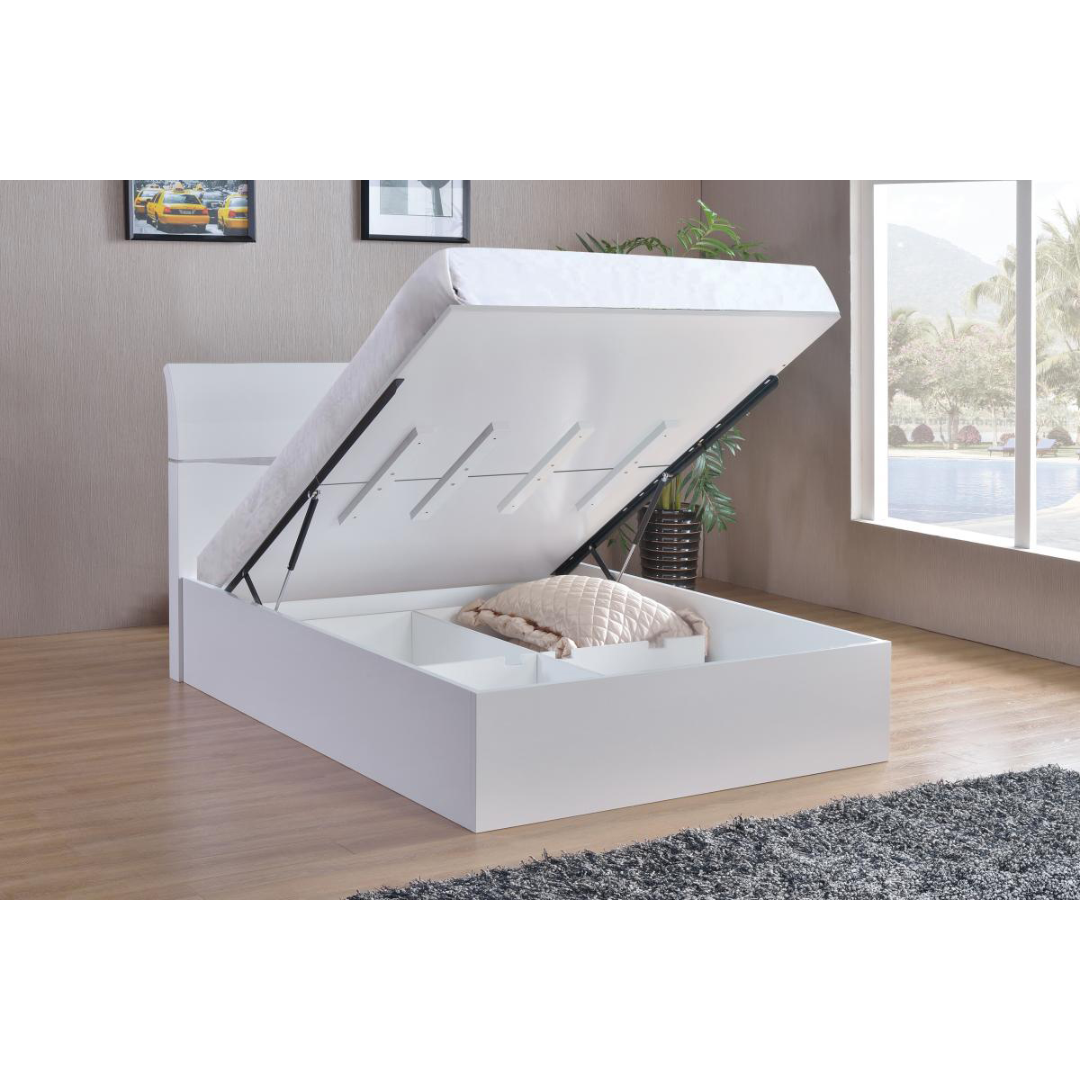 Tintagel White High Gloss Storage Ottoman Bed Gas Lifted - Double Bed