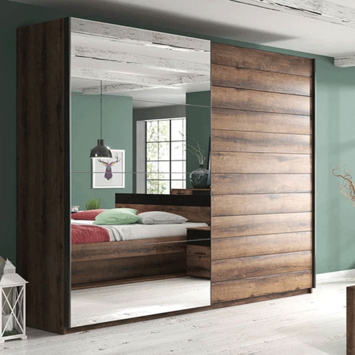 VORTEX 2 Door Mirrored Sliding Wardrobe Oak - 200cm