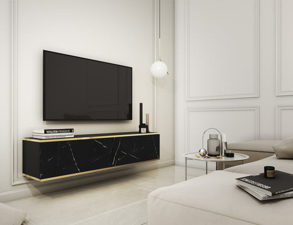 Display Rack - MAYA Display Cabinet Black Marble 135cm