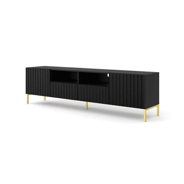 TV Cabinet - CONFREY TV Unit with 2 Drawer Black 200cm
