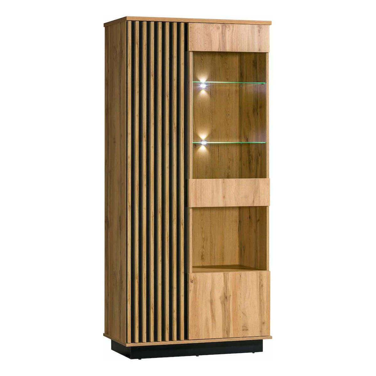 LAMORIA Tall Display Cabinet Oak Wotan 90cm
