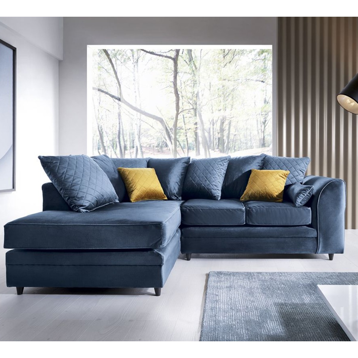 NIOMI Velvet 4 Seater L Shaped - Left Hand Facing Corner Sofa - Dark Blue