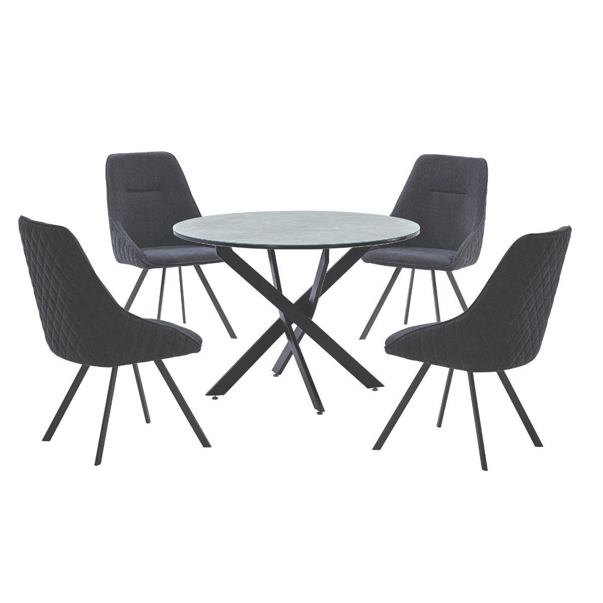 Erewash Marble Effect Round Dining Table with Black Metal Legs