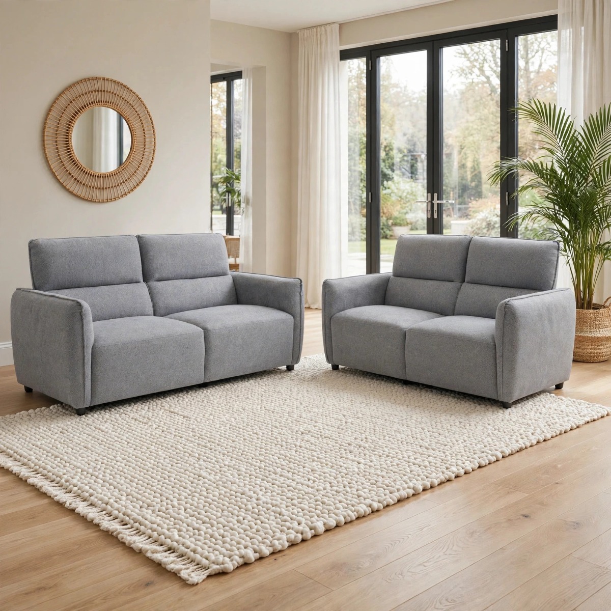 CAVERTON Fabric 3 and 2 Seater Fullback Sofa Set - Grey