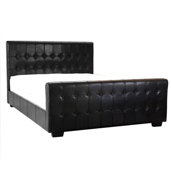 Beverley Buttoned Leather Effect Kingsize Bed - Black