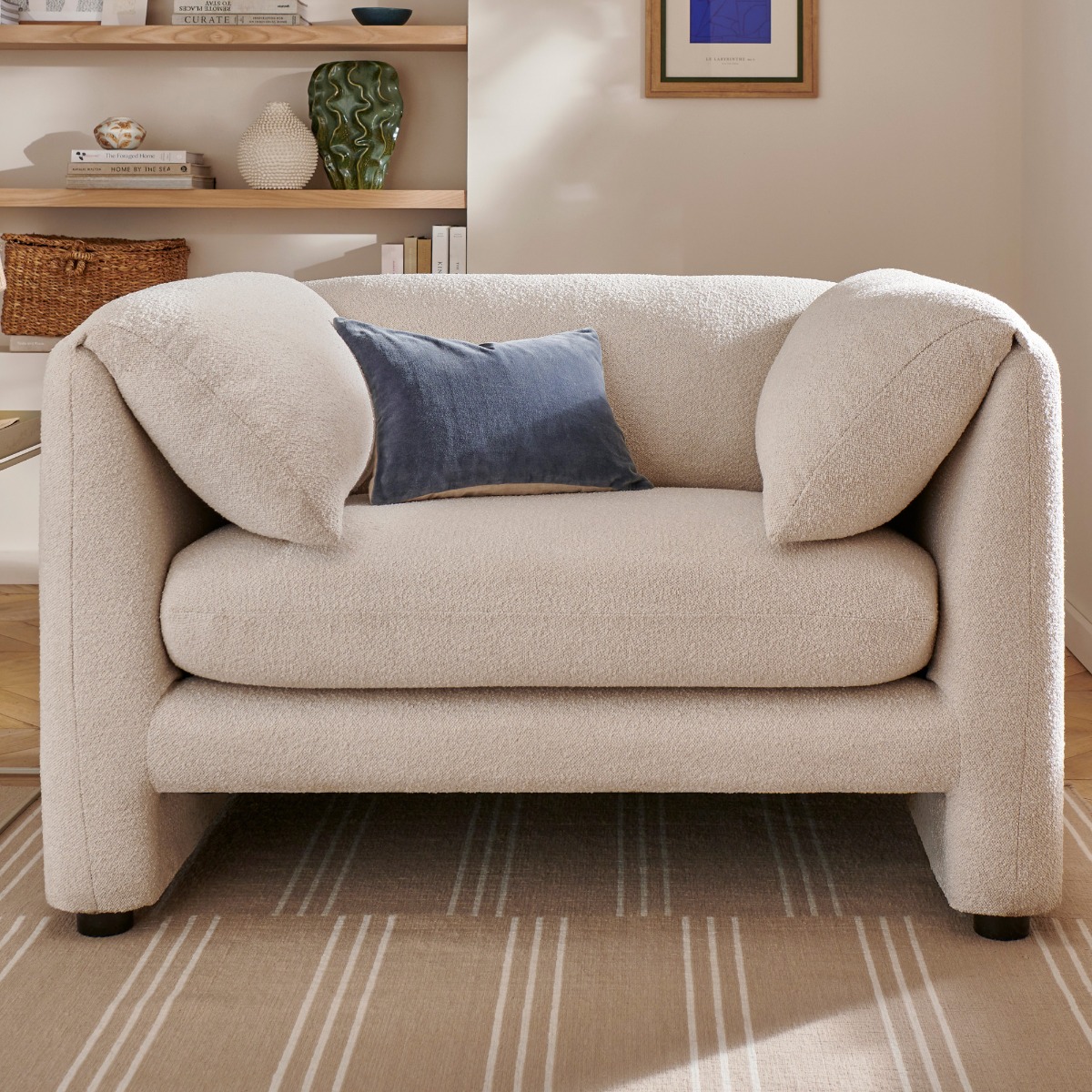 KENVARO Boucle Fabric Armchair - Cream