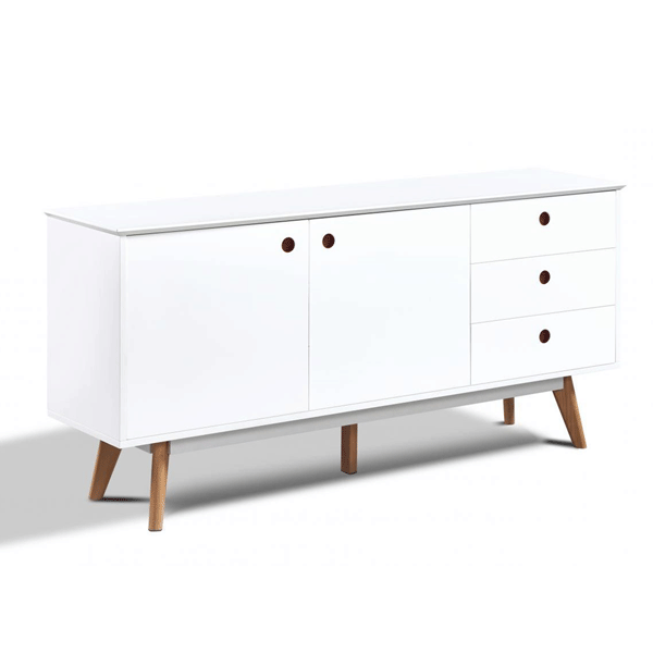 Lynton Sideboard 2 Doors and 3 Drawers with Solid Beech Legs - White