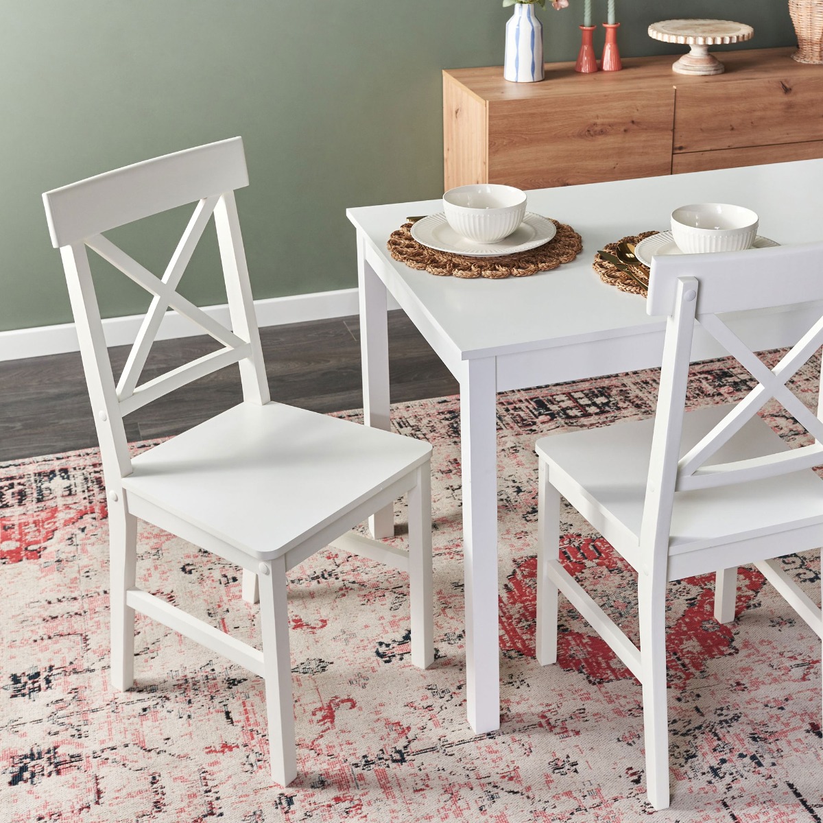 BARELE Set of 2 Dining Chairs Poplar Wood White