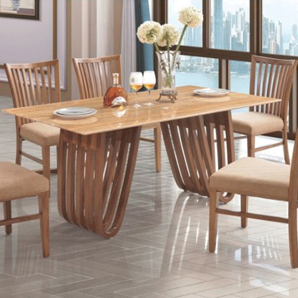 Axminster Marble Dining Table with Wooden Base - Natural