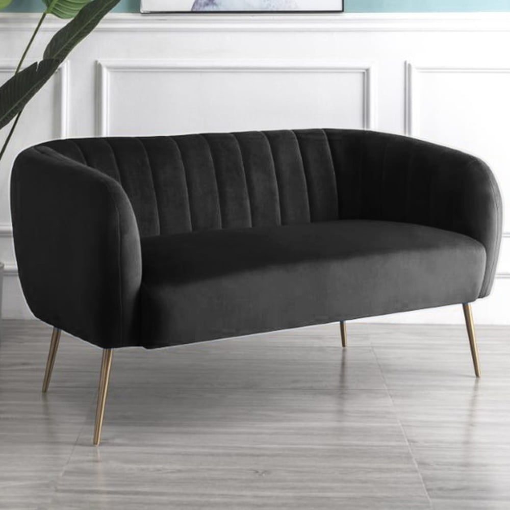 2 Seater Sofa - LUMETTA Velvet Fabric Sofa - Black