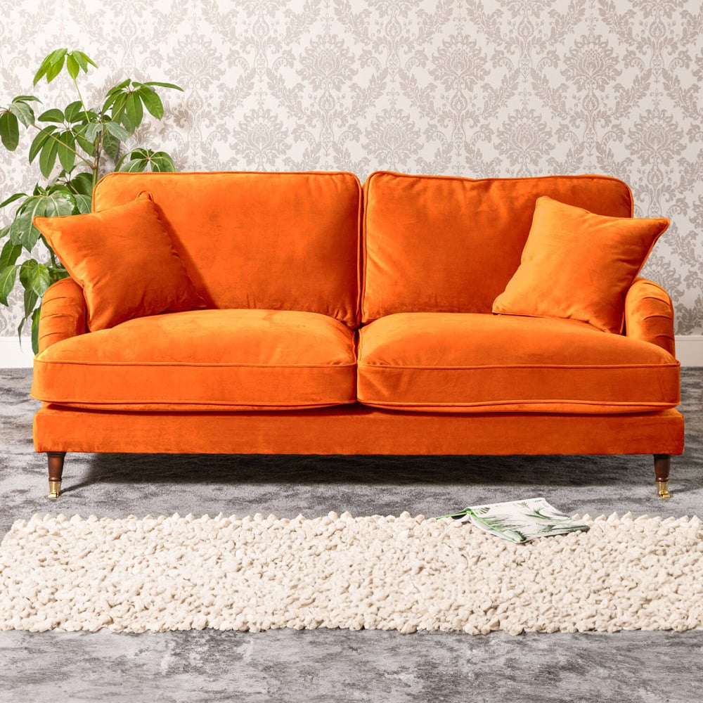 3 Seater Sofa - SOLVARE Velvet Fabric Sofa - Orange