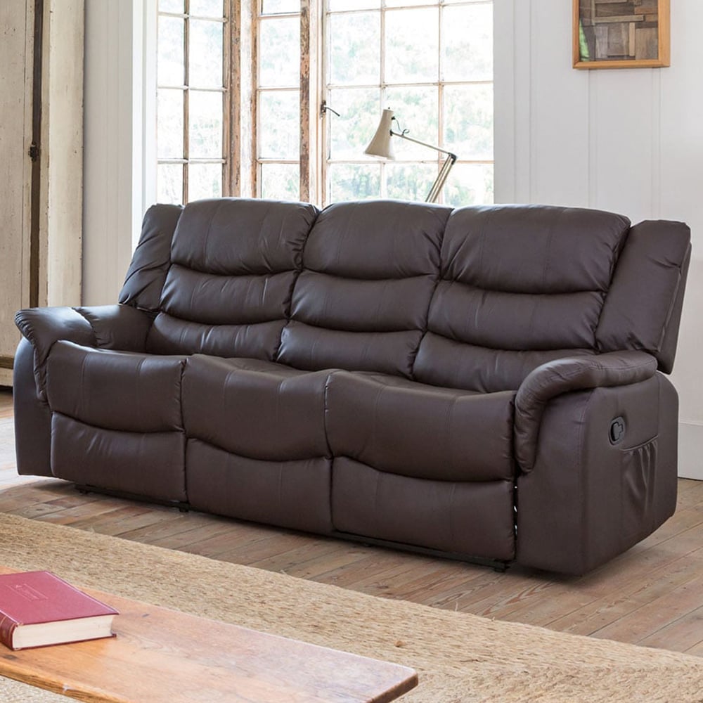 3 Seater Sofa - THERALUX Leather Recliner Sofa - Brown