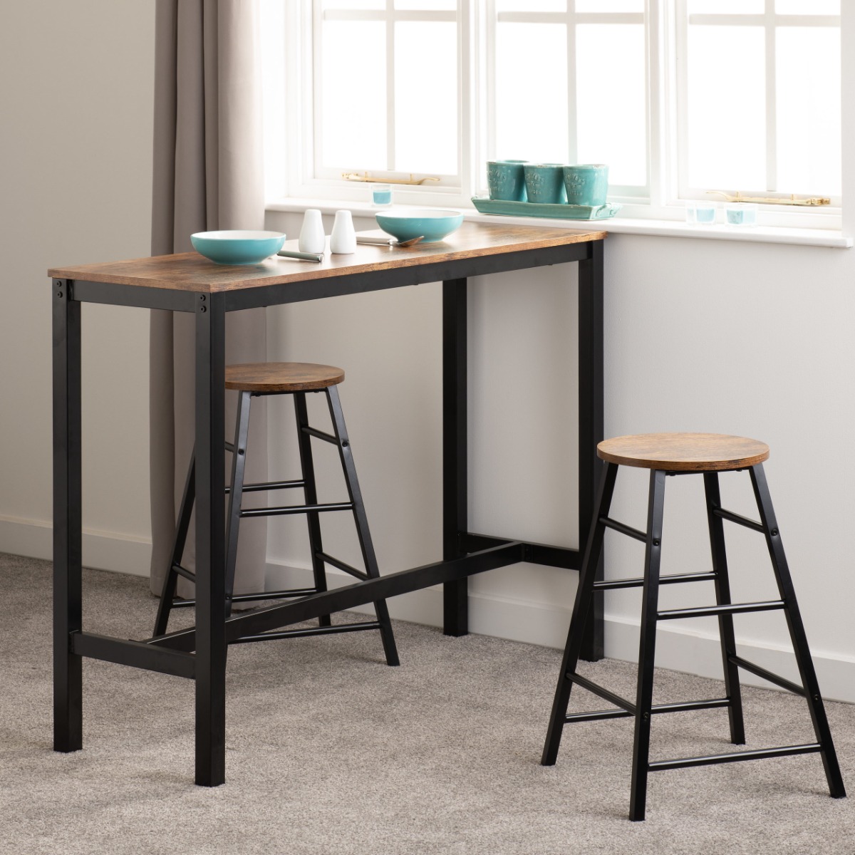 Athens Breakfast Bar Set - Acacia Effect Black