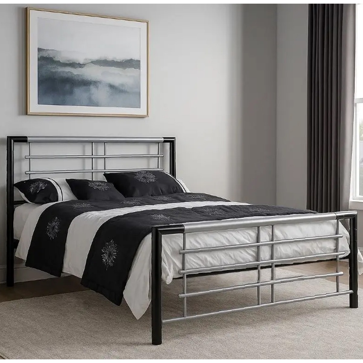 Atlanta Black & Silver Metal Bed Frame - 5ft Kingsize