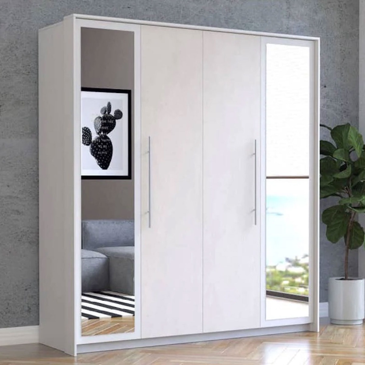 AREZZO 2 Door Mirrored Wardrobe White - 206cm