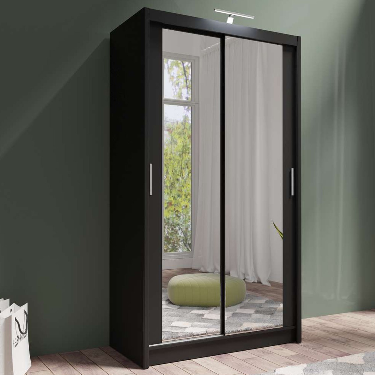 AURORA 2 Door Mirrored Sliding Wardrobe Black - 120cm