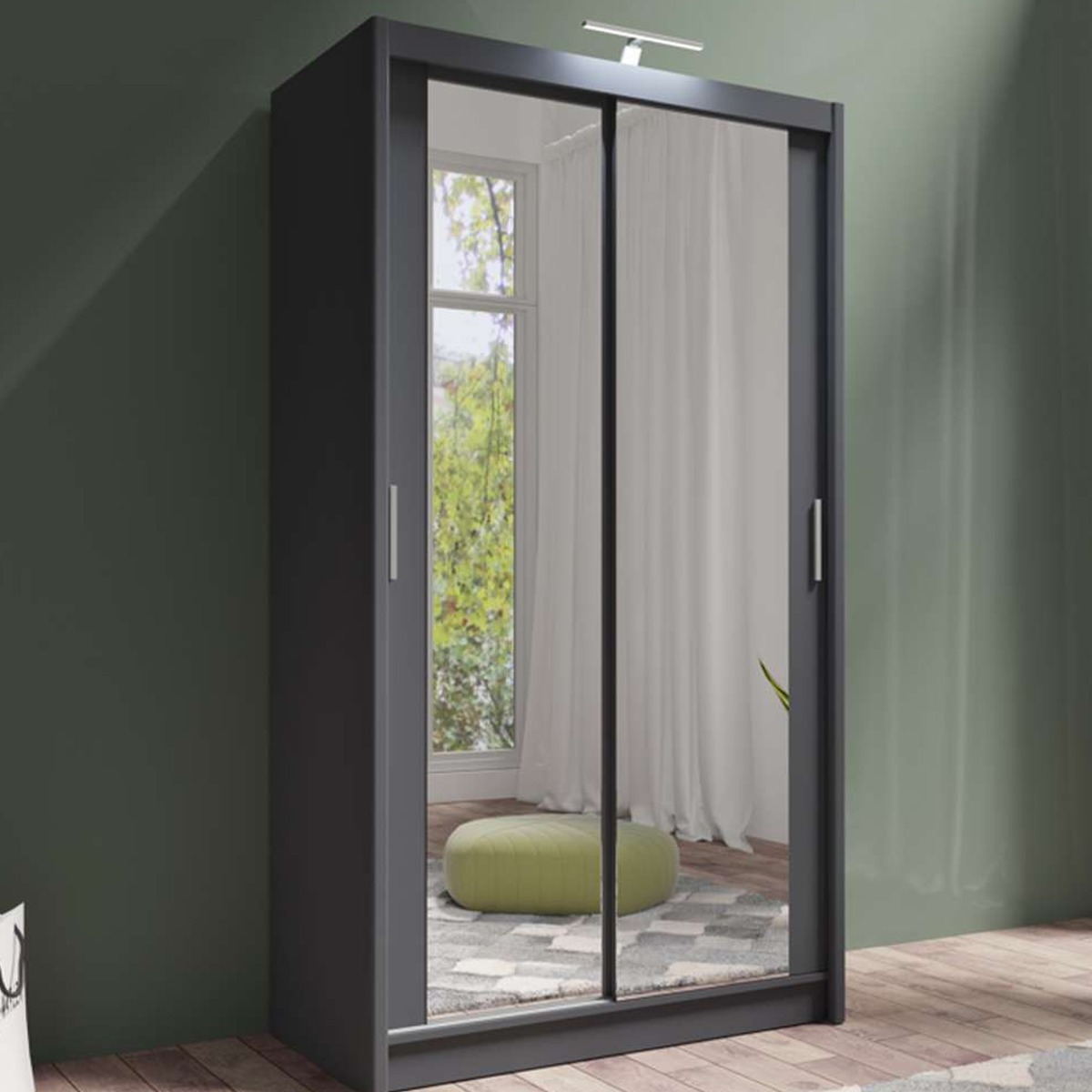 AURORA 2 Door Mirrored Sliding Wardrobe Grey - 120cm