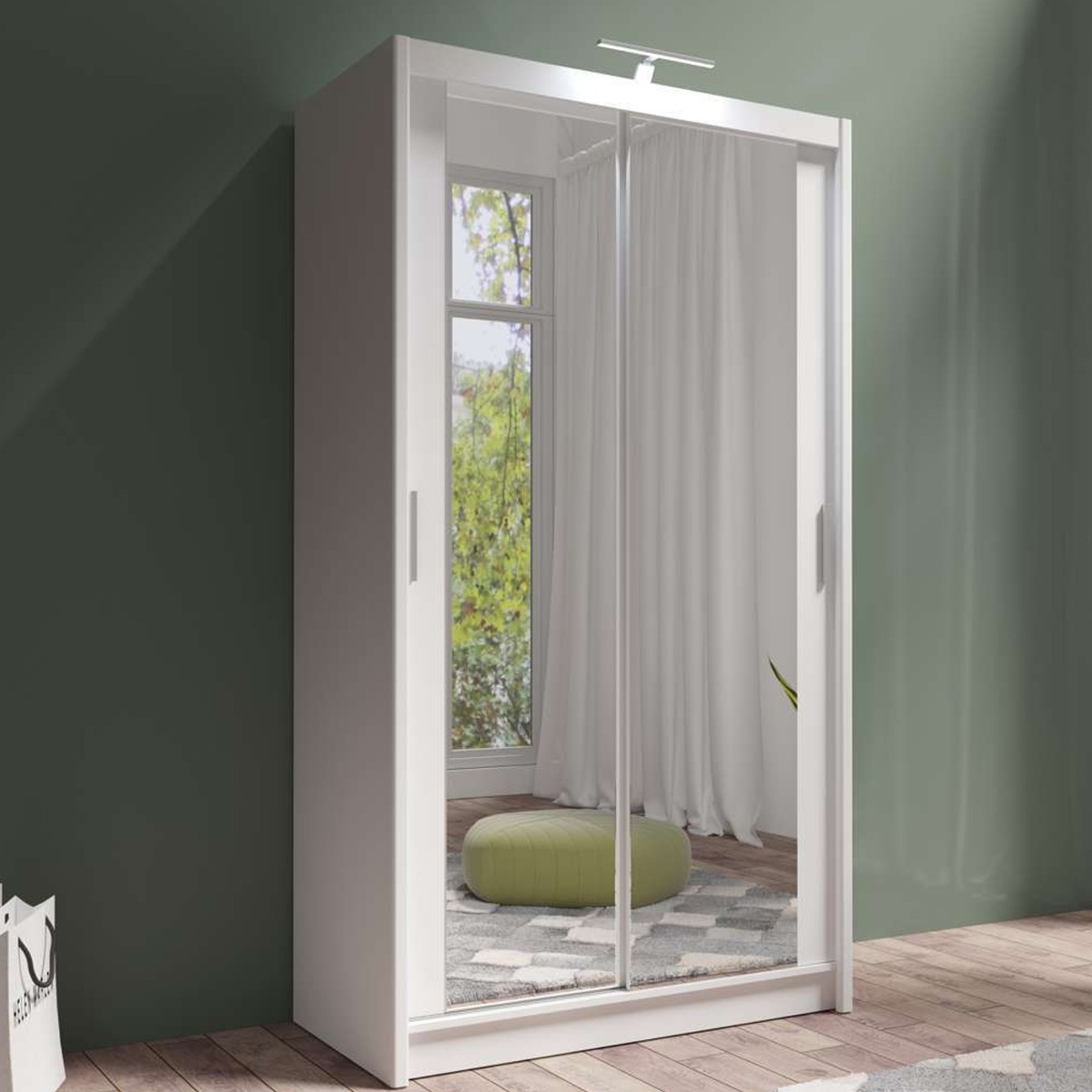 AURORA 2 Door Mirrored Sliding Wardrobe White - 120cm