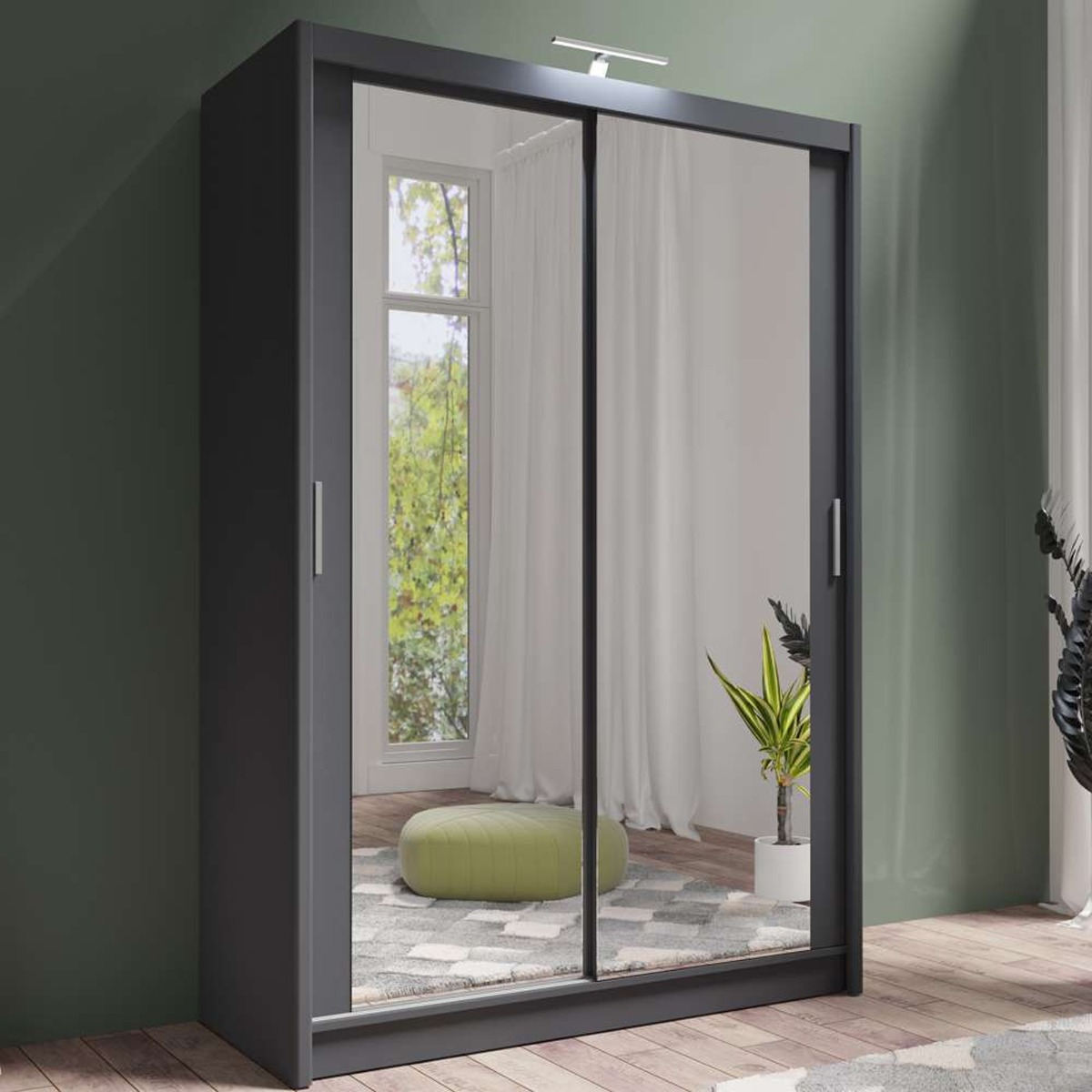 AURORA 2 Door Mirrored Sliding Wardrobe Grey - 150cm