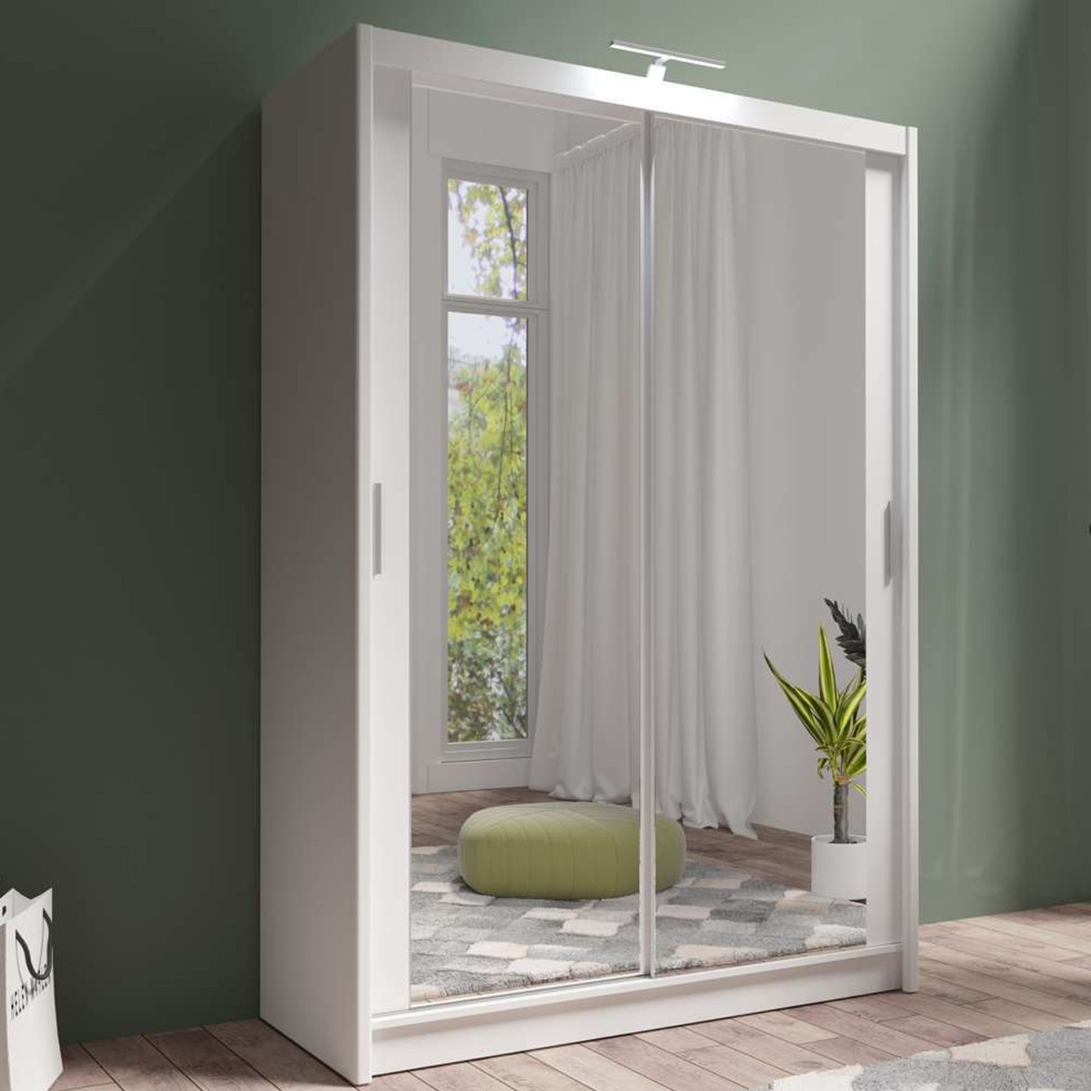 AURORA 2 Door Mirrored Sliding Wardrobe White - 150cm