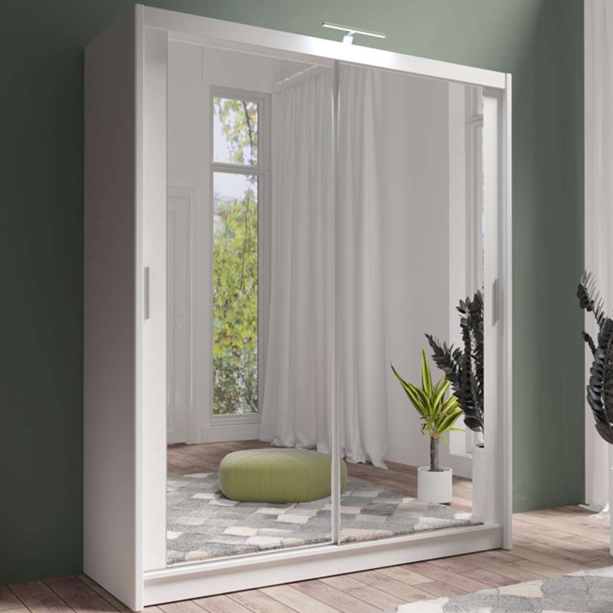 AURORA 2 Door Mirrored Sliding Wardrobe White - 180cm