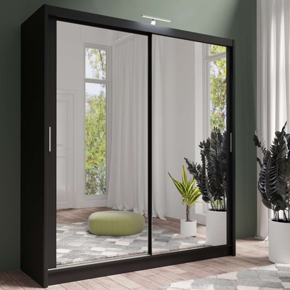 AURORA 2 Door Mirrored Sliding Wardrobe Black - 203cm