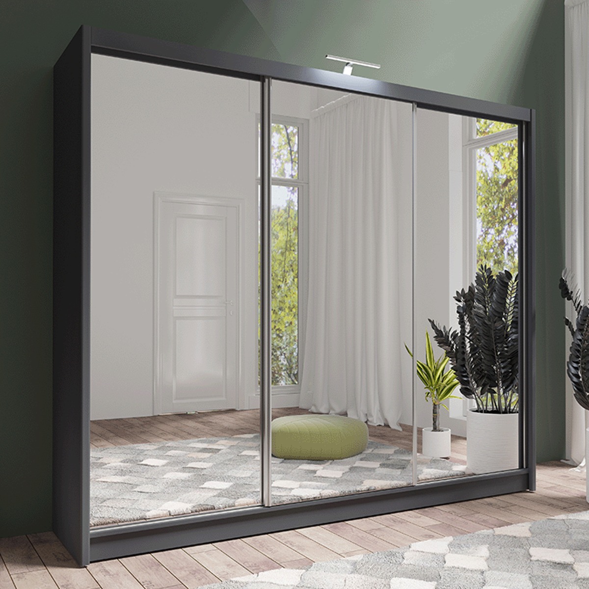 AURORA 3 Door Mirrored Sliding Wardrobe Grey - 250cm