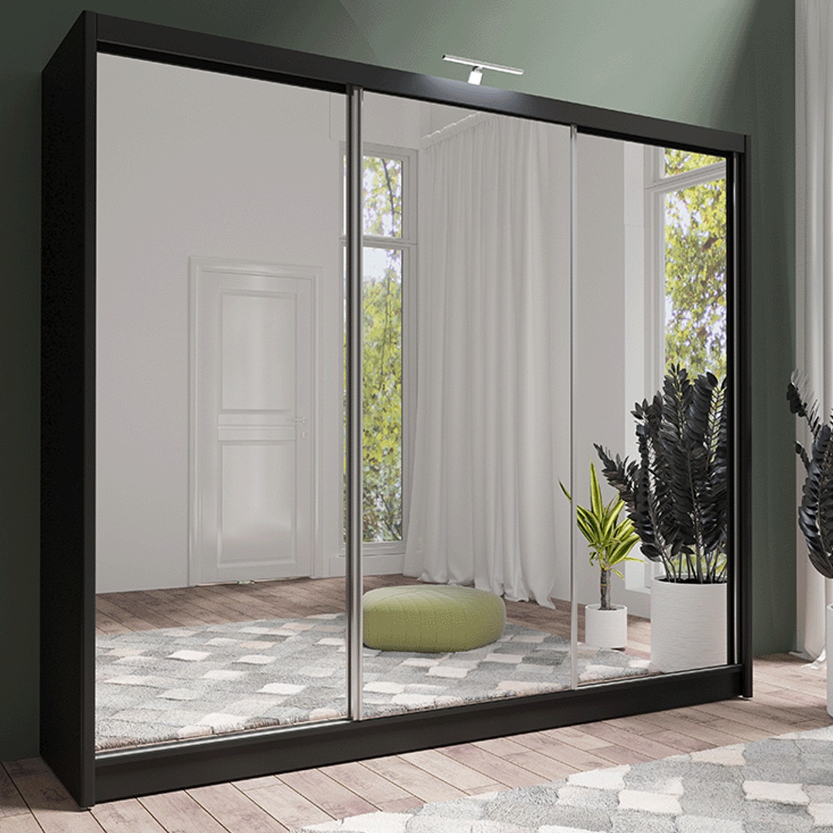 MATHILDE I 3 Door Mirrored Sliding Wardrobe Black - 250cm