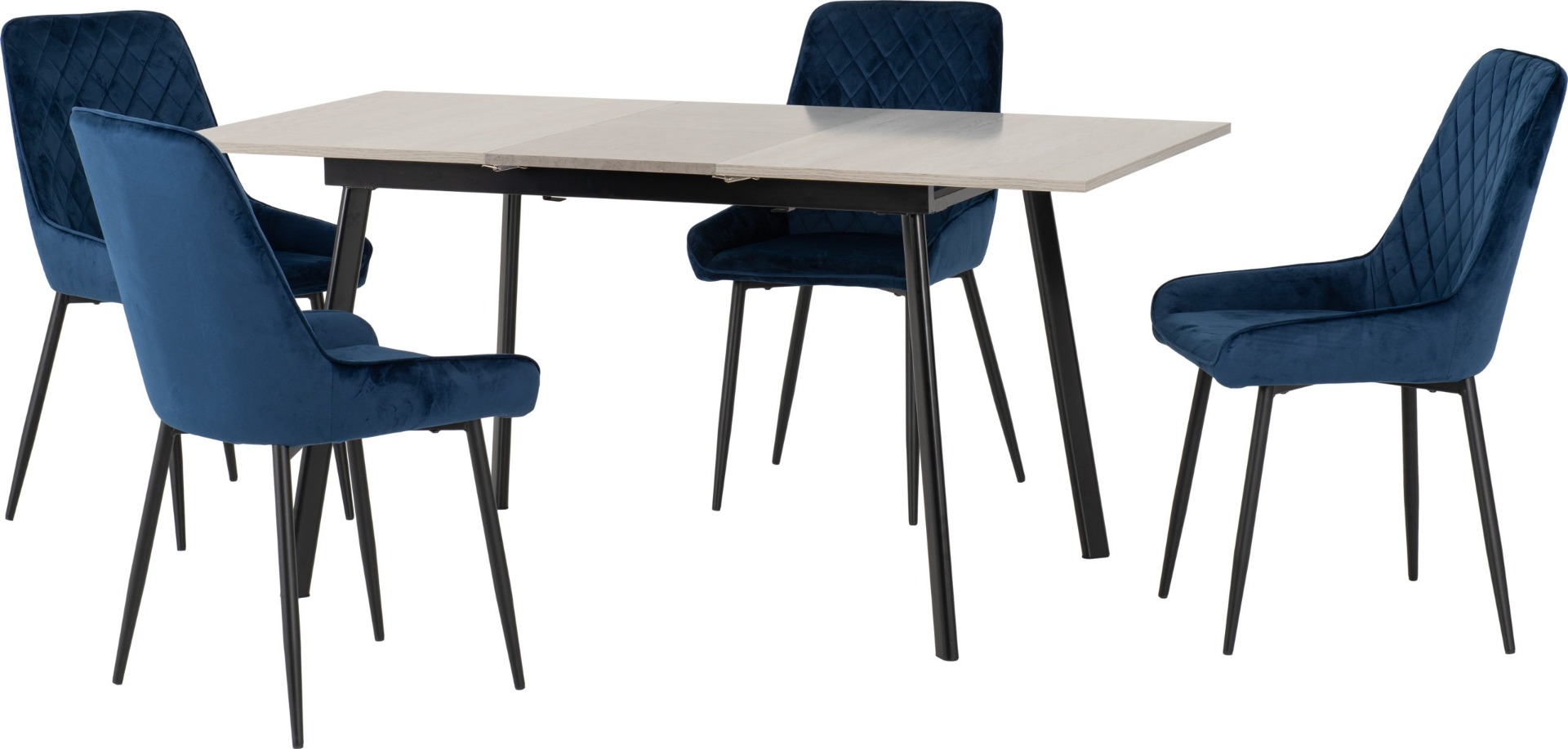 Avery Extending Dining Set with Avery Chairs - Concrete Grey Oak Effect Black Sapphire Blue Velvet
