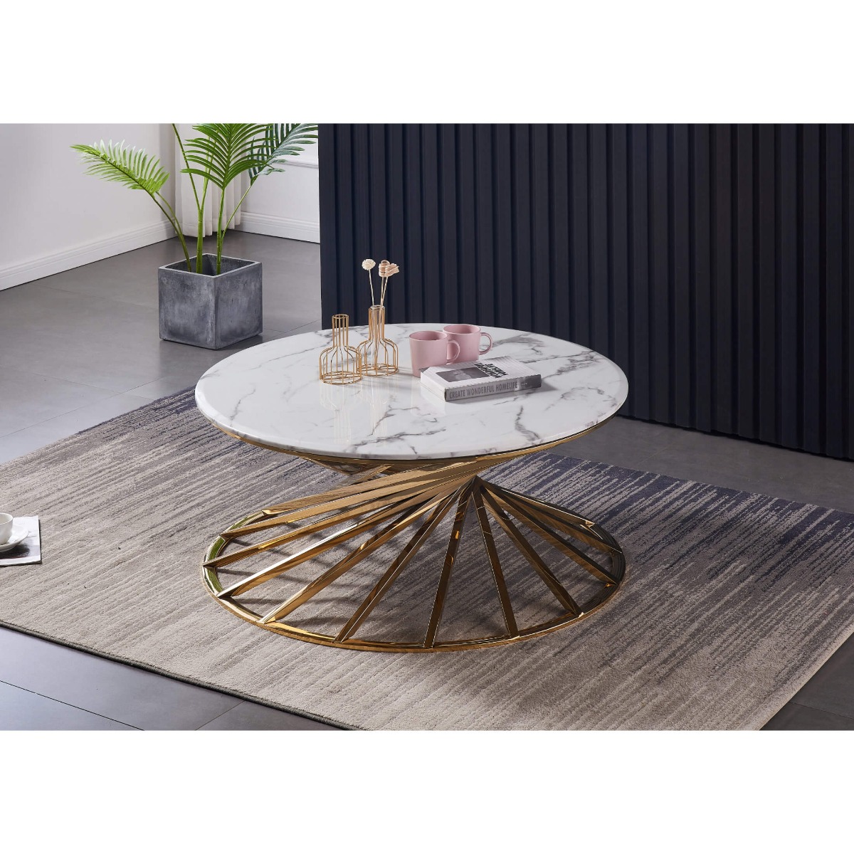 Elegance Elevated Brighton Marble Top Coffee Table Stainless Steel Base - Gold Finish