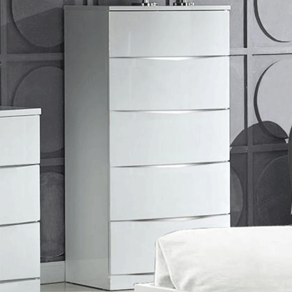 ARCATA White Chest of Drawers - Tallboy, Medium-sized, 5 Drawers, Ready Assembled