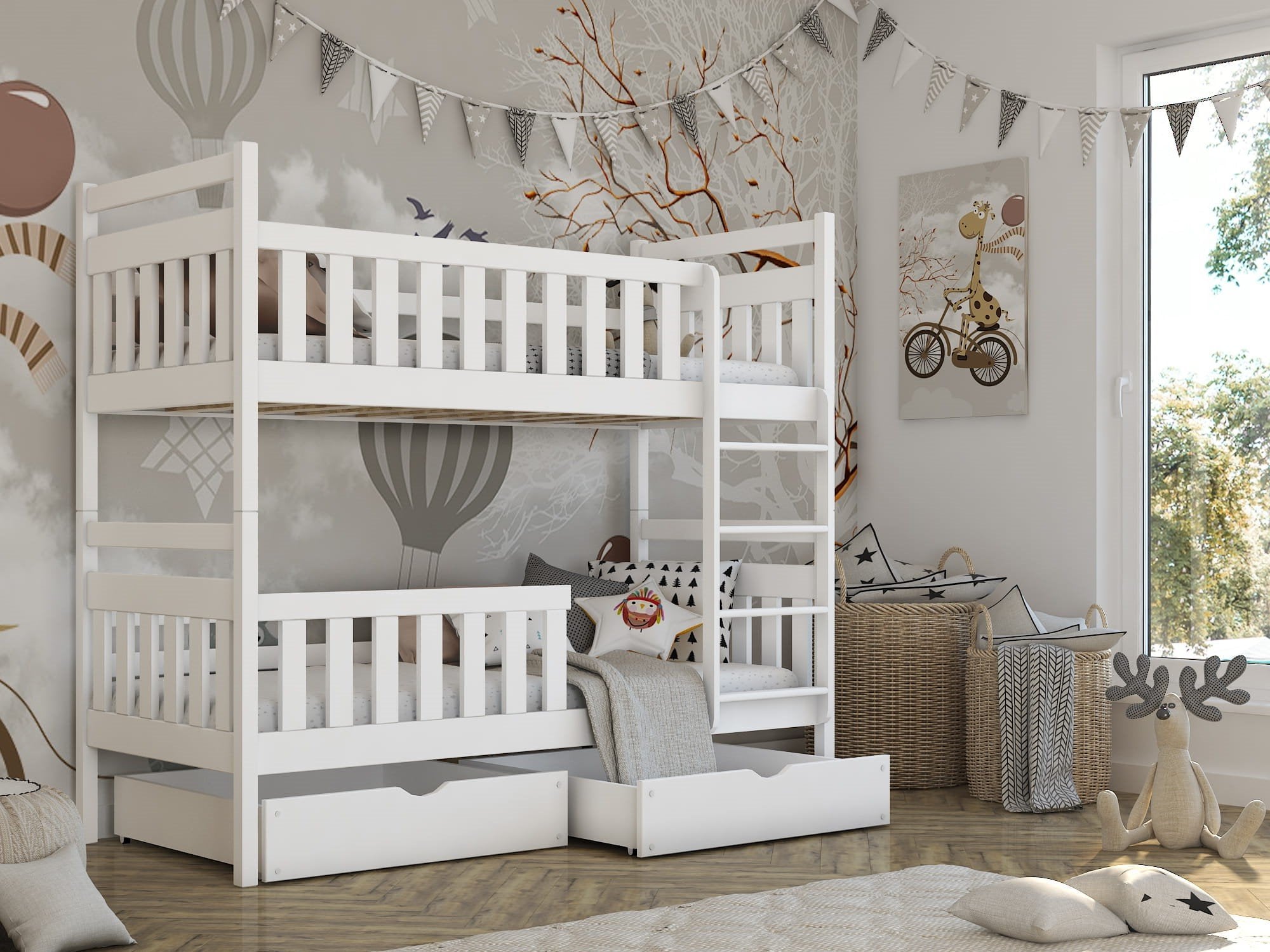 Montreal Wooden Bunk Bed with 2 Drawers Storage - White