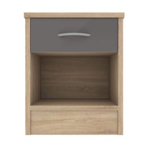 Bedside Table - CONTEMPORARY Nightstand Natural Oak with Grey Gloss 40cm