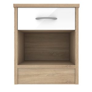 Bedside Table - CONTEMPORARY Nightstand Natural Oak with White Gloss 40cm