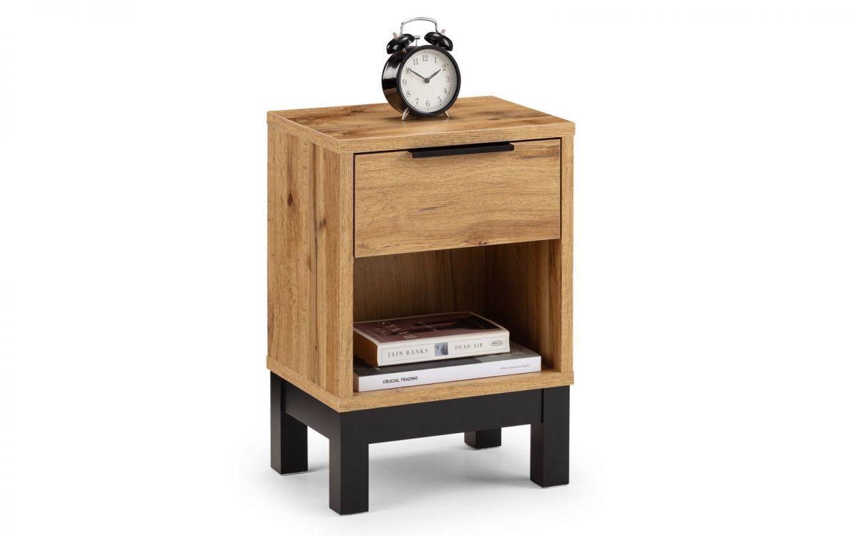 Bedside Table - BALI 1 Drawer Nightstand Oak 35cm