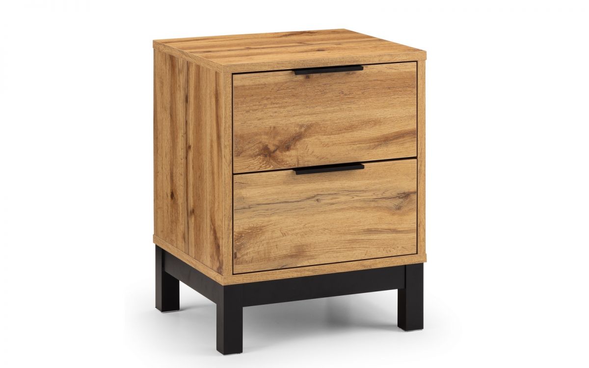 Bedside Table - BALI 2 Drawer Nightstand Oak 45cm