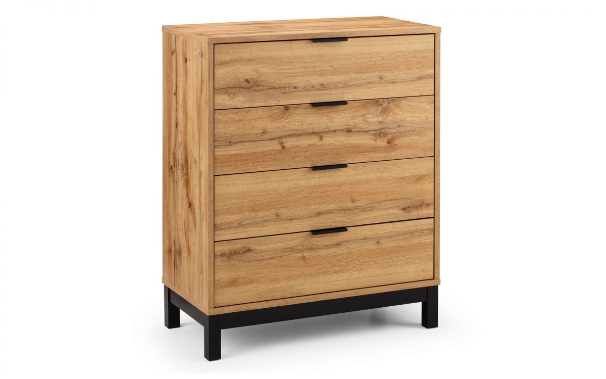 BLAINE Oak Finish Chest of Drawers - Medium-sized, 4 Drawers