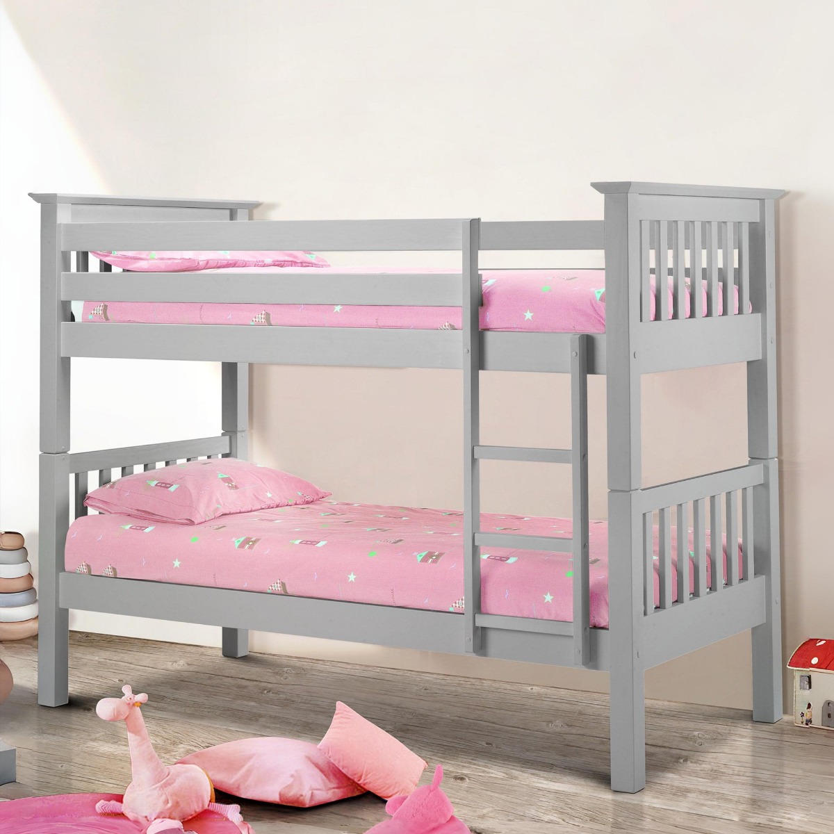 Barcelona Solid Pine Kids Bunk Bed - Dove Grey