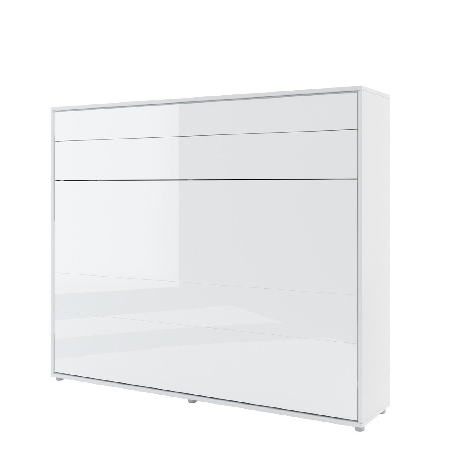 ArtNest Horizontal Wall Bed 160cm with Shelves - White Gloss