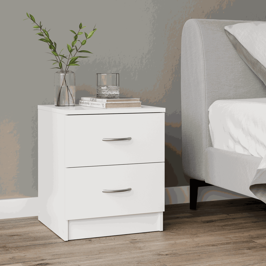 AYSFORD 2 Drawer Bedside Table - White